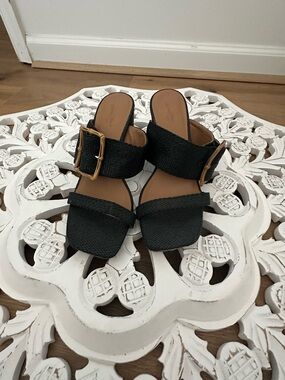 Target Black Woven Slide Mules with Gold Buckle